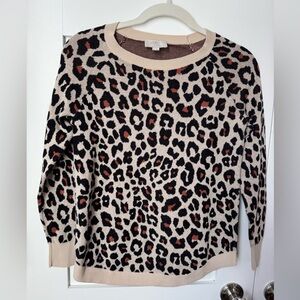 LOFT Outlet Beige Leopard Print Crewneck Sweater size XSP